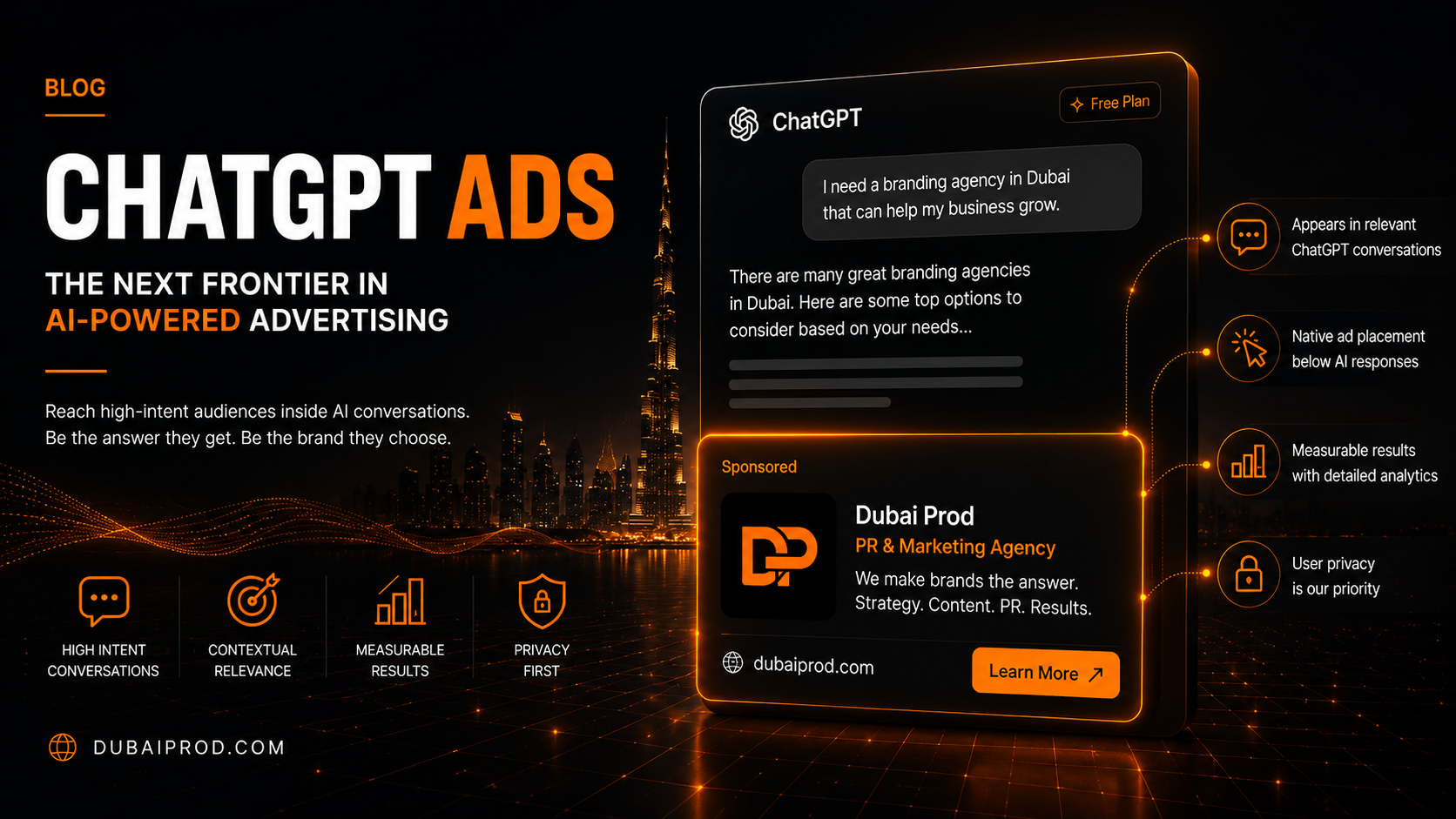 ChatGPT interface showing a sponsored ad placement alongside an AI-generated answer