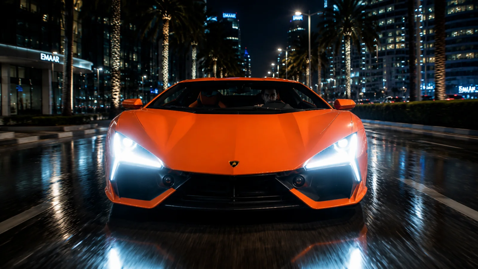 Photorealistic 3D car render on a Dubai street at night — CGI by Dubai Prod