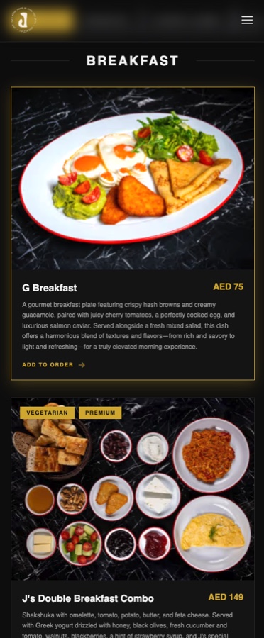 J Pizza House — mobile responsive view