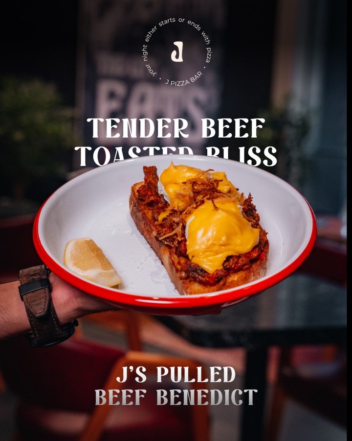 J Pizza House — pulled beef benedict