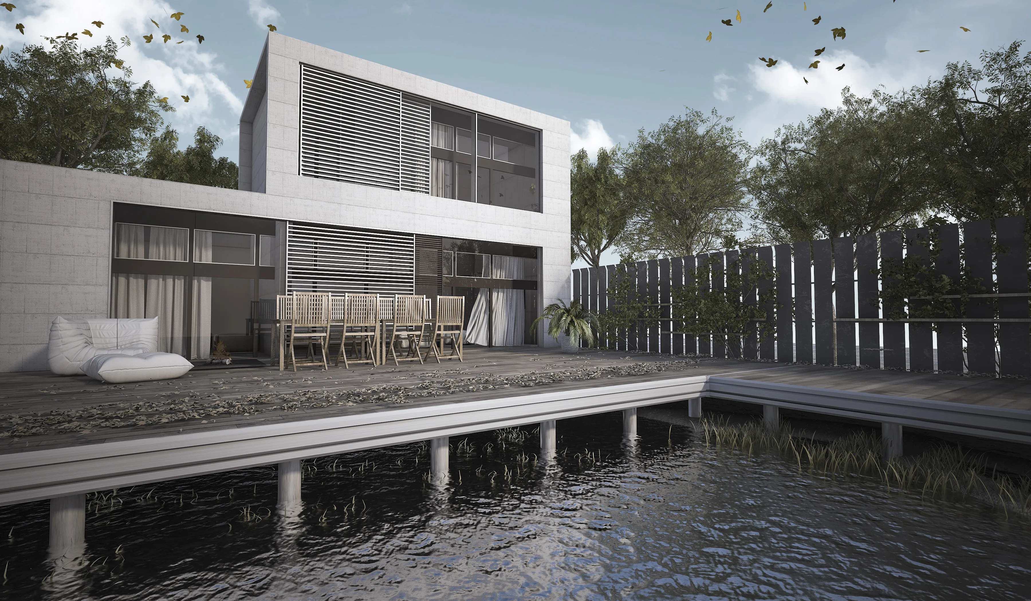 Modern 3D rendering of a house